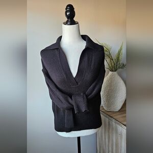 Black Collared V-Neck Women’s Sweater